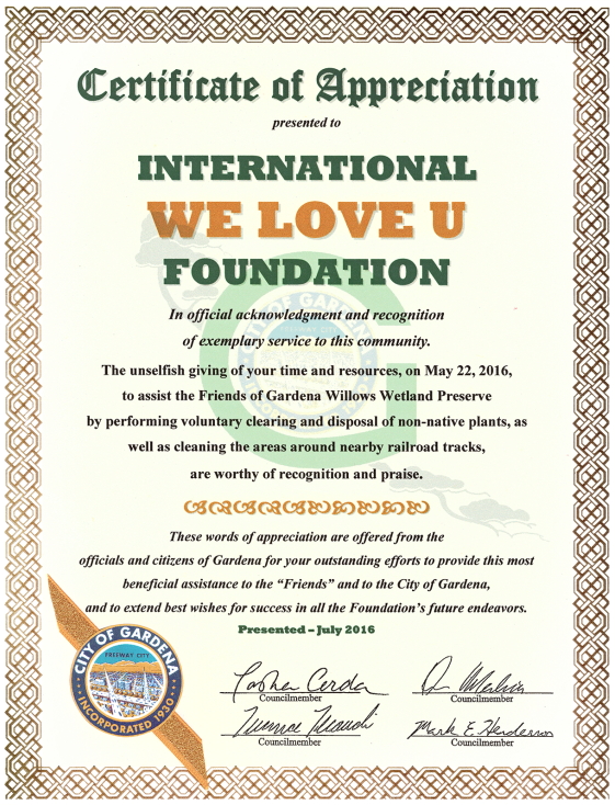 미국 캘리포니아 가디나 시의원 감사장