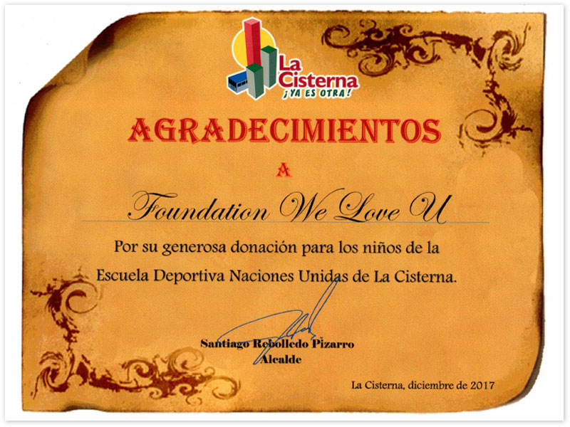 Bản cảm tạ của Thị trưởng La Cisterna, Santiago, Chile