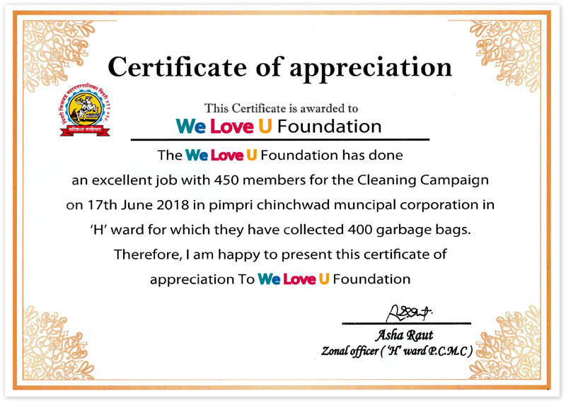 Carta de agradecimiento del Municipio de Pimpri Chinchwad