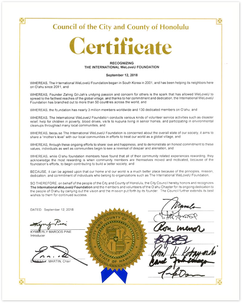 Citation from City Council of Honolulu in U.S.