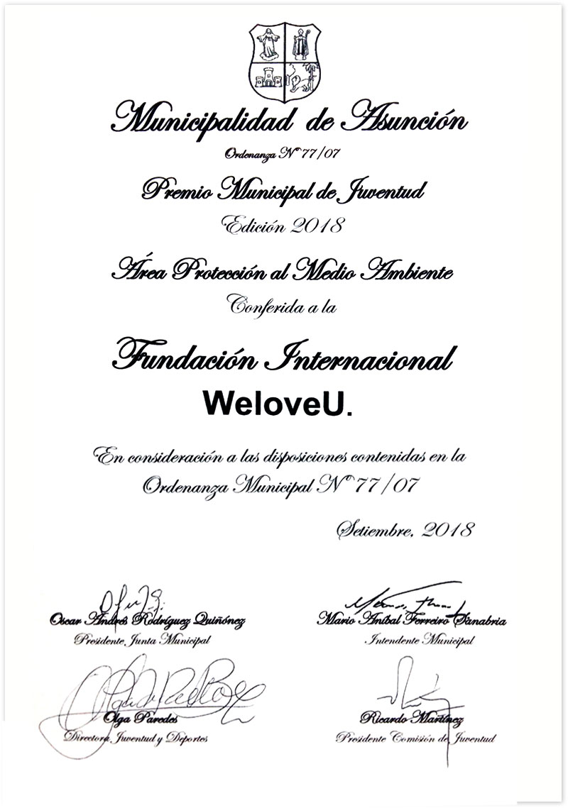 파라과이 아순시온시 청소년상 환경보호 부문 대상