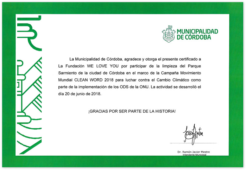 Certificate of Appreciation from Mayor of Cordoba, Argentina - The Intl ...