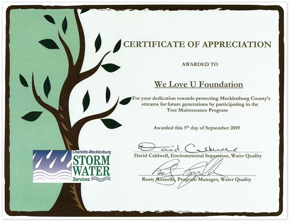 미국 NC 샬럿-메클런버그 빗물관리서비스 수질부문 환경감독관 감사장