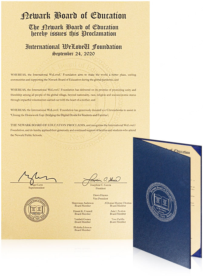 Proclamación de la Junta de Educación de Newark, EE. UU.