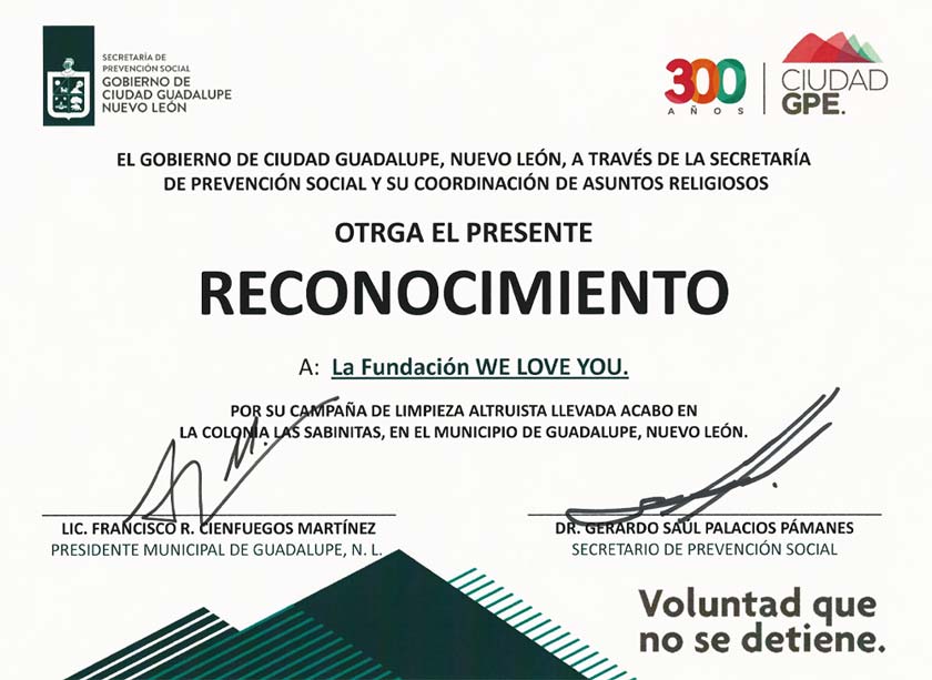 멕시코 누에보레온주 과달루페 시장 감사장