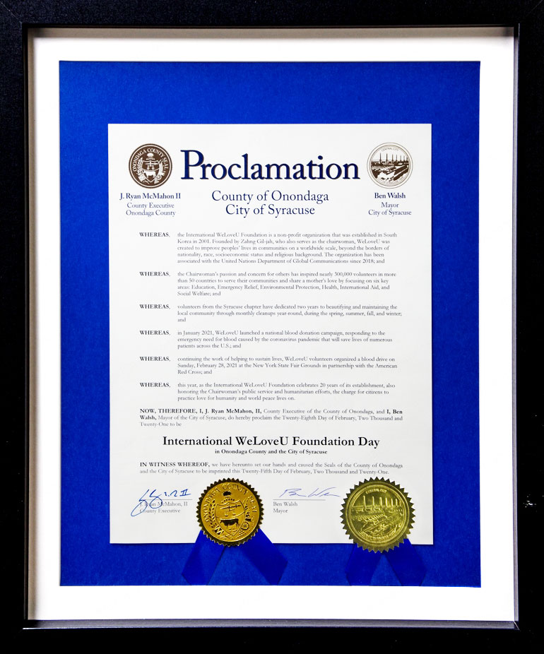 미국 오논다가 카운티 이사 및 시러큐스 시장 선언문