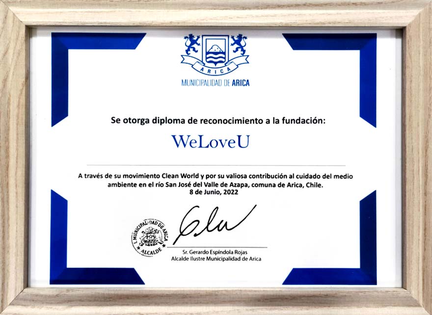 Certificate of Appreciation from the Mayor of Arica, Chile