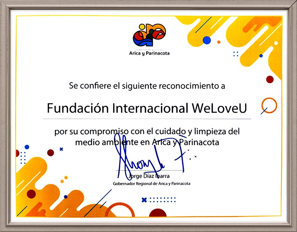 Certificado de Reconocimiento del Gobernador Regional de Arica y Parinacota, Chile