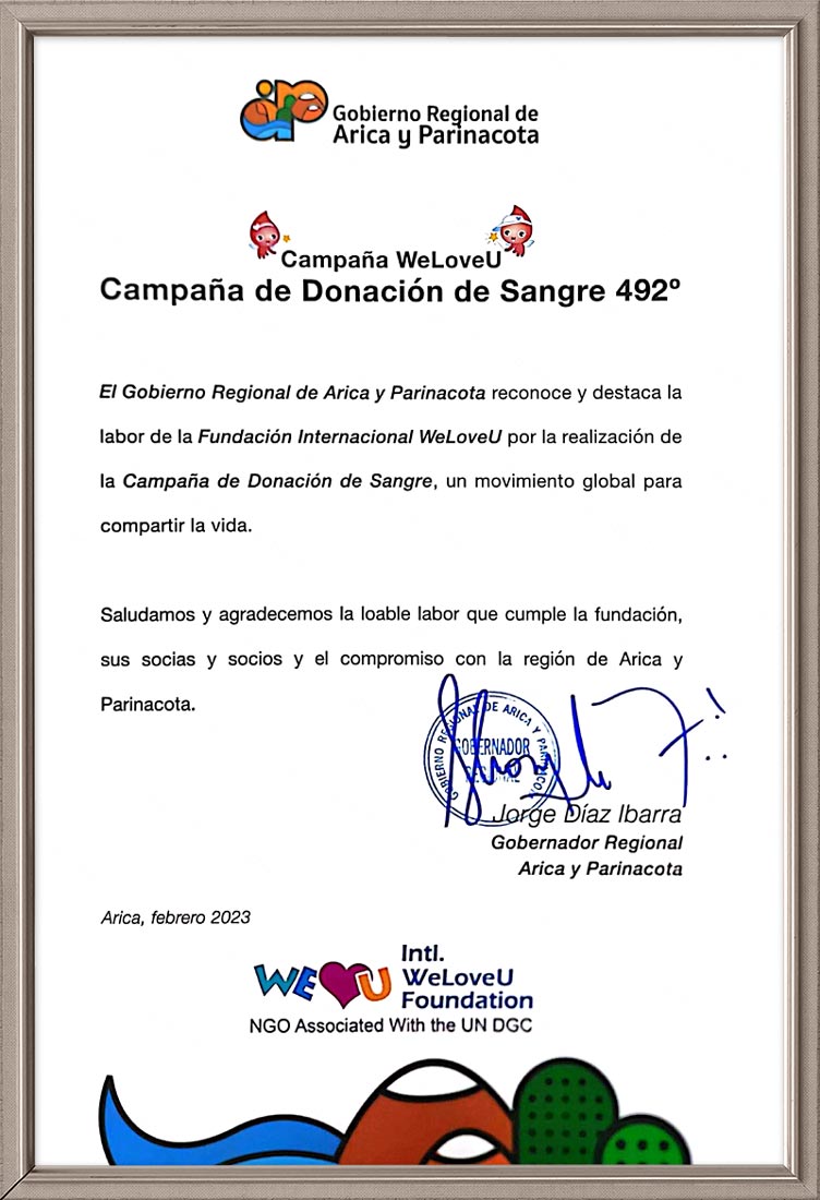 Carta de agradecimiento del Gobernador Regional de Arica y Parinacota, Chile