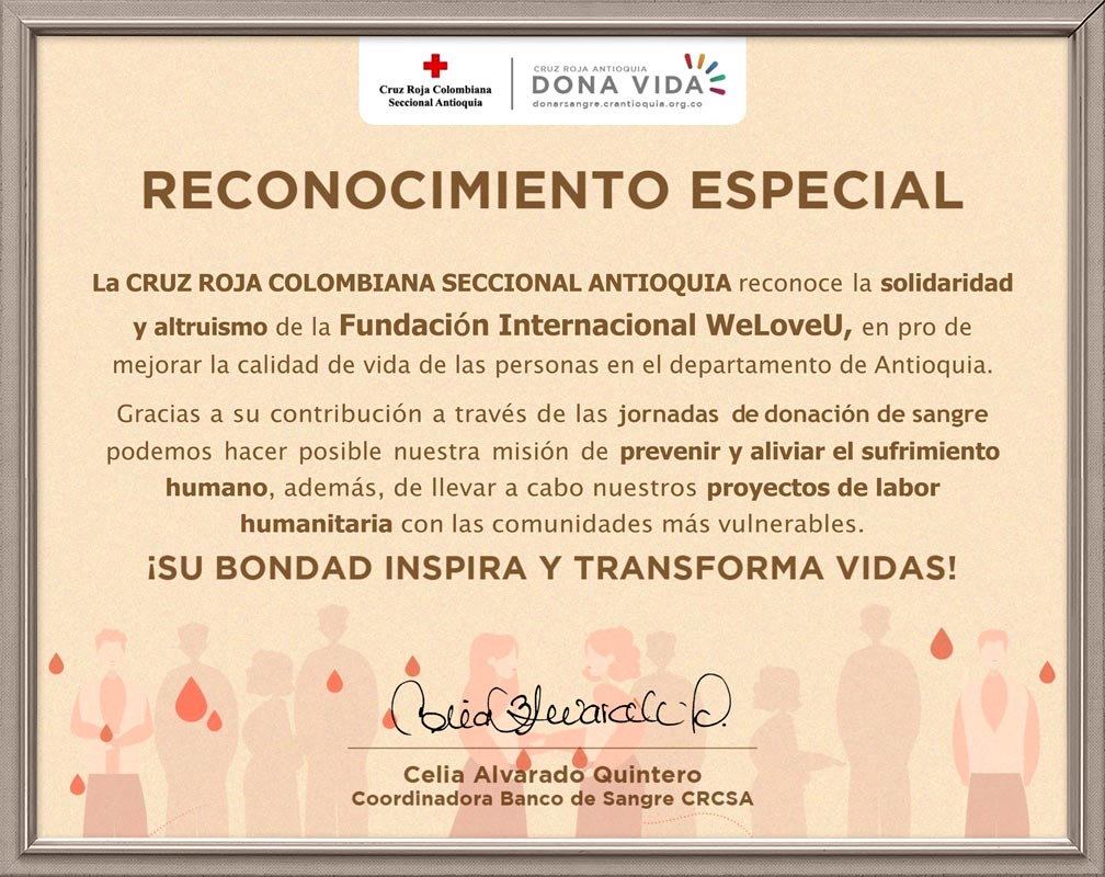 Special Recognition from Colombian Red Cross Antioquia Section