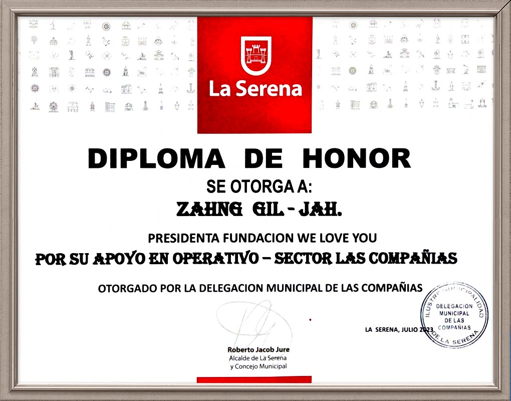 Certificate of Honor from Mayor of La Serena, Chile
