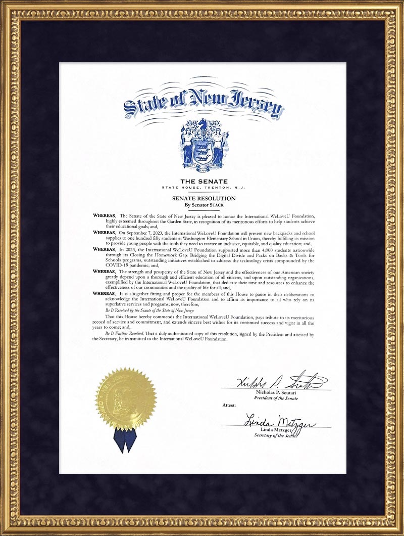 Senate Resolution by the State of New Jersey, U.S