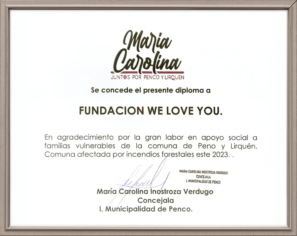 Certificate of Appreciation from Penco City Councilor, Chile