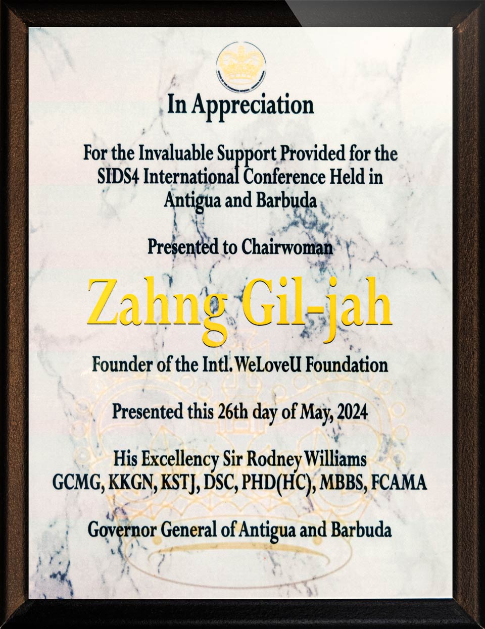 앤티가바부다 총독 감사패