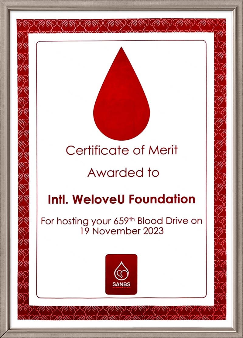 Certificate of Merit from South African National Blood Service