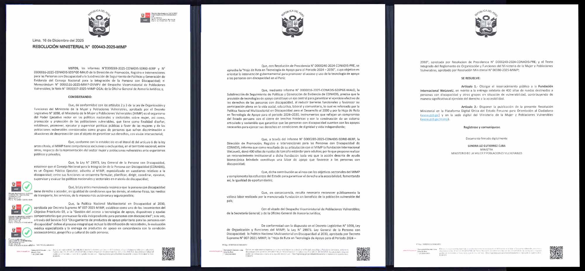 페루 여성취약인구부 장관 결의문